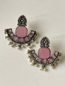 Silver Replica Monalisa Stone Earring Pink