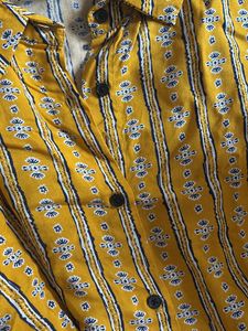 Yellow navy blue Cotton Shirt for women