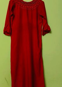 Red Kurti With Purl Design
