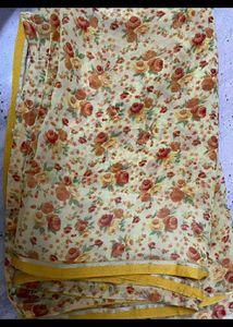 yellow floral print saree