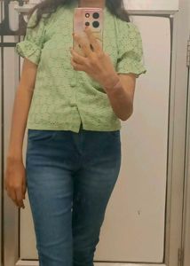 Cute Green Puff Sleeve Top