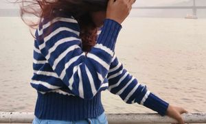 Blue Striped Knit Jumper