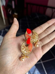 Red & Gold Plated Ethnic Earrings