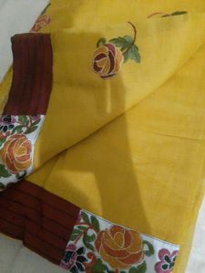Yellow Embroided Border Saree