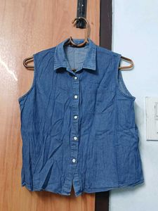 Sleeveless Denim Shirt For Girls