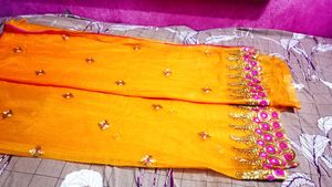 Embroidered new mirror work saree