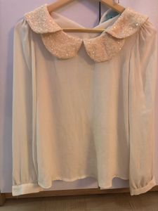 white sequin collar shirt/top