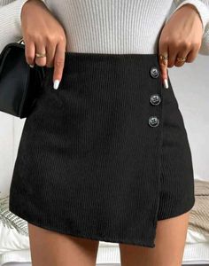 Black Corduroy Mini Skirt