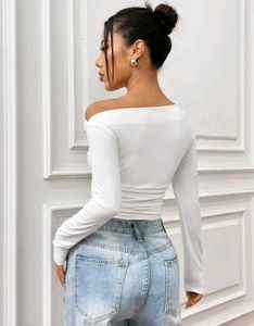 offshoulder White Long Sleeve Top