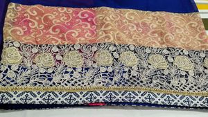 Pink And Blue Sari With Blouse