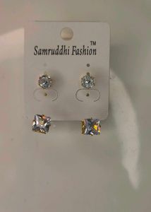 Stud & Square Earring Set 2in1