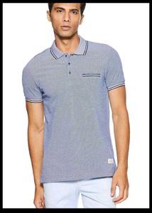 Branded Blue Patterned Polo Shirt