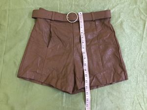 Highrise Belted Faux Leather Shorts Waist 28-30