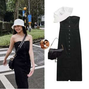 Zara Woman Denim Bustier Black Strapless Dress
