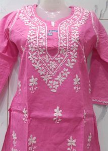 Pink Embroidered Cotton Kurta