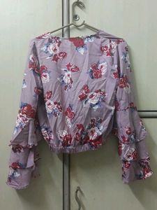 Floral Print Ruffle Sleeve Top