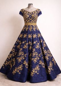 Elegant Navy Blue & Gold Gown
