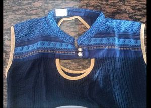 NEW Indigo Blue Printed Sleeveless Kurti/Gown