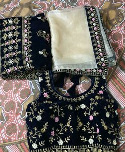 Elegant Navy Blue Embroidered Lehenga Choli