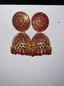 Red & Gold Jhumka Earrings