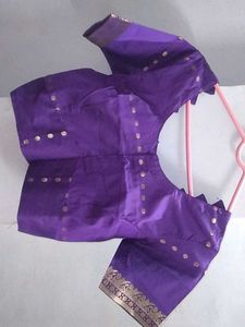 Elegant Purple Saree with Gold Border and stiched