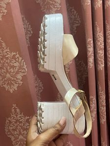 Stylish Beige Chunky Platform Block Heels