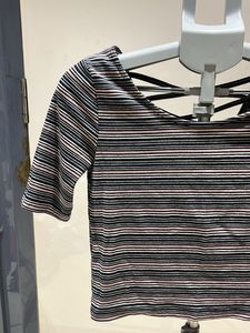 Striped Crop Top with Criss-Cross Back