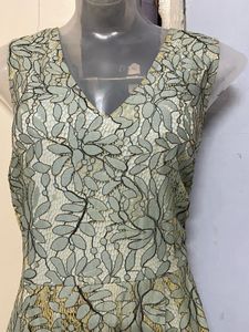 COVER STORY Women Green Self Design Lace Fit &amp; Fla