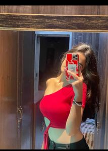 Red One-Shoulder Tie Crop Top