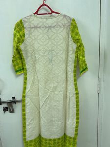 Beautiful White Kurti With Green Embroidery