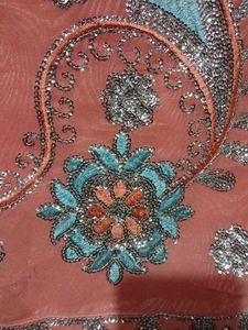Embroidered Peach Saree