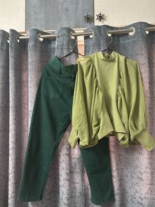 Green Long Sleeve Top and jeans combo