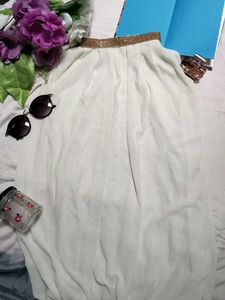 Elegant White Chiffon Top with Gold Studded Collar