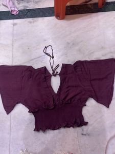 Burgundy Keyhole Crop Top