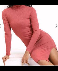 Turtleneck Ribbed Bodycon Dress