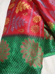 stone work creap red new saree