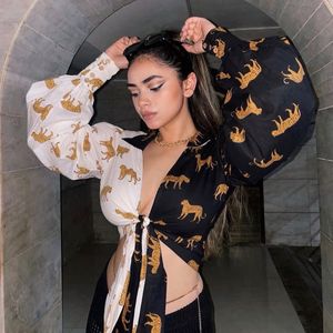 Boho Tiger Print Wrap Top