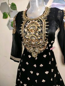 Black Anarkali with Churidar 🐈‍⬛🖤