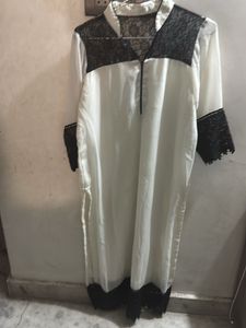Elegent White Georgette Kurta With Black Lace
