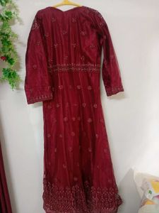 Maroon Bridal Gown with Dupatta