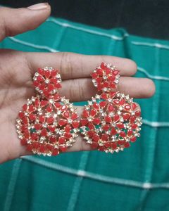 Red Floral Statement Earrings