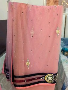 Pink  Border Net Sarree