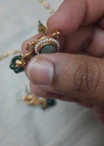 Sage Plus Bottle Green Necklace Set With Earrings