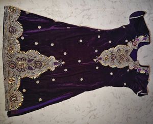 Heavy Work Purple Velvet Embellished Kurti