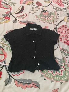 Black Lace Button-Down Top