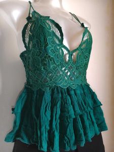 Green Lace Halter Top for Size Extra Small/ Small