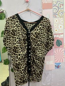 Leopard Print Button-Up Top