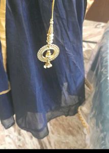 Elegant Blue &amp; Gold Embellished Dress