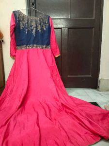Embellished Blue &amp; Pink Anarkali Dress