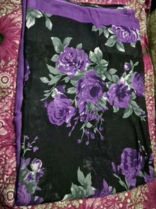 Purple And Black Flower Design Saree